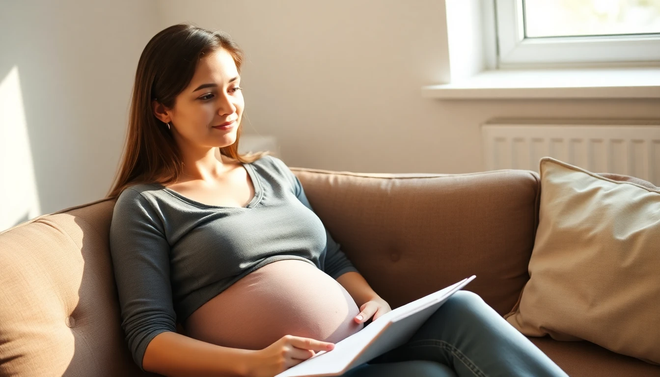 A pregnant woman feeling reassured and supported as she reviews her adoption plan