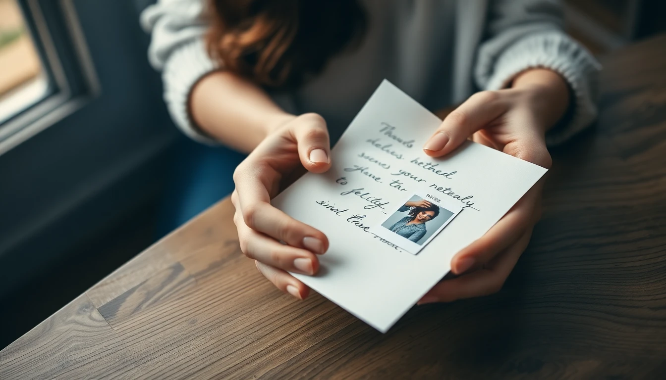 An open adoption moment showing a birth mother receiving photos and a letter